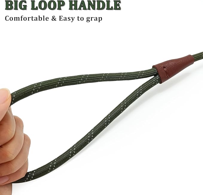 WYUZE 8 ft Slip Lead Dog Leash, Reflective No Pull Dog Training Lead, 1/3" Nylon Rope Slip Control Leash for Small Medium Dogs, Olive