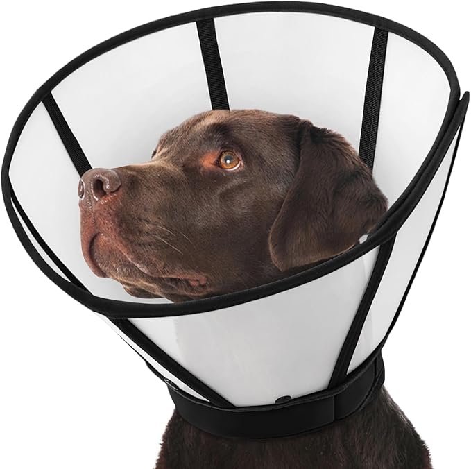SUNFURA Dog Cones for Large Dogs, Soft Dog Cone to Stop Licking After Surgery, Detachable Pet Recovery E-Collar Alternative for Wound Healing, Black XL