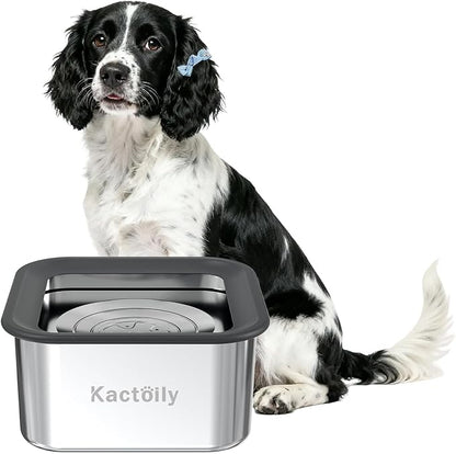 Kactoily 3L No-Spill Dog Water Bowl, Large Capacity Slow-Drinking Pet Water Feeder with Anti-Splash Floating Disk and Non-Slip Base (Square Dog Bowl)