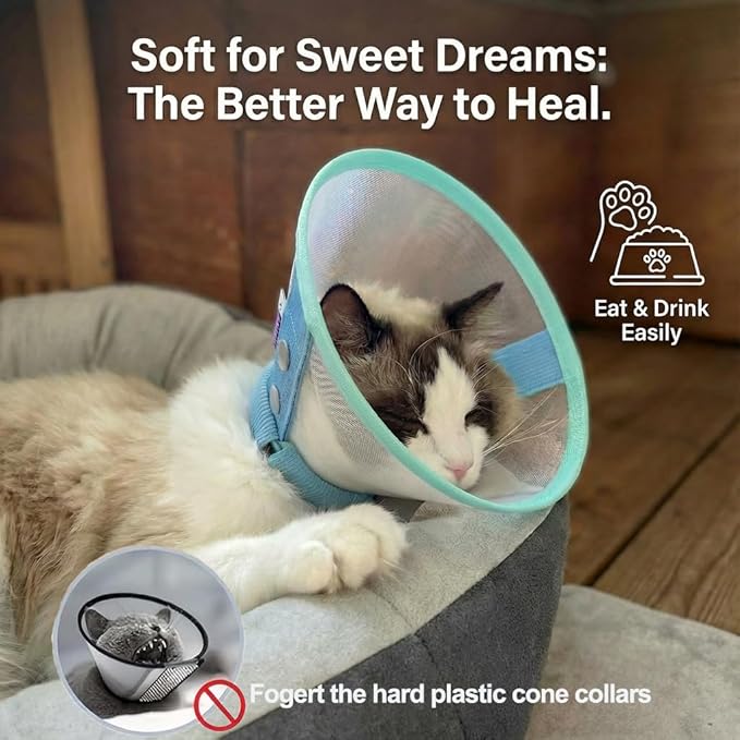 Soft Cat Cone Collar, Lightweight Mesh Recovery E Collar for Cats After Surgery, Adjustable Elizabethan Collar for Cats and Small Dogs, Blue M