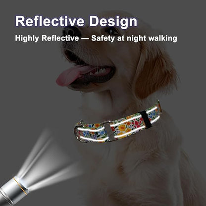 Reflective Martingale Collar for Dogs Nylon Training Collar with No Buckle Cute Floral No Pull Dog Collar for Small Dogs（Yellow Flower，S）