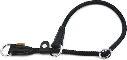 Braided Round Martingale Dog Collar, Training Collar with Slidable Stop Ring and Adjustable Stopper - Ideal for Medium Dogs (M(1/3") - 18" Long, Black)