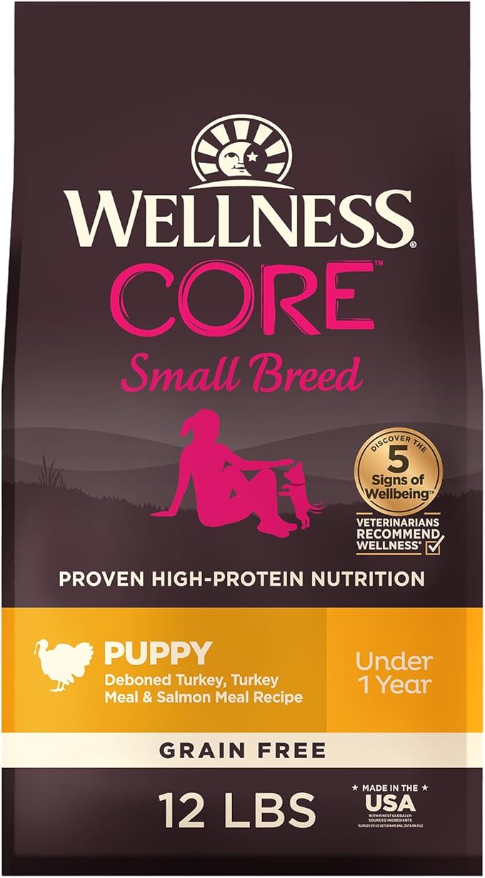 Wellness CORE Puppy Dry Dog Food, Small Breed, Grain-Free, High Protein, Natural, Turkey & Salmon Recipe, (12-Pound Bag)