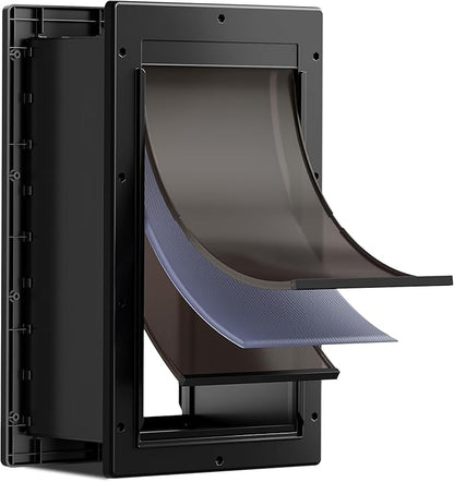 Dog Door 3 Flap, Plastic Dog Door for Wall, Large Doggy Door, Dogie Door for Interior & Exterior Walls, Magnetic Flaps, Insulation Flap, Closing Panel, Pet Door for Pets Up to 110lbs