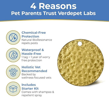 Dog & Cat Flea Collar Tag. All Natural Flea and Tick Prevention with BioResonance Technology Lasts Up to 12 Months. No Pesticides. Safe Non-Toxic Flea Tag .Attach to Collar/Works Without Chemicals
