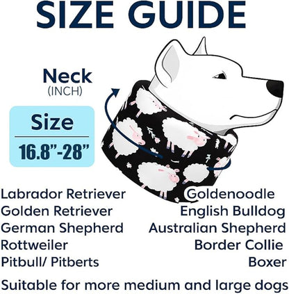 LovinPet Dog Recovery Collar, Adjustable Soft Cone for Medium & Large Dogs, Post-Surgery Comfort & Lick Prevention, Sheep Print,Black