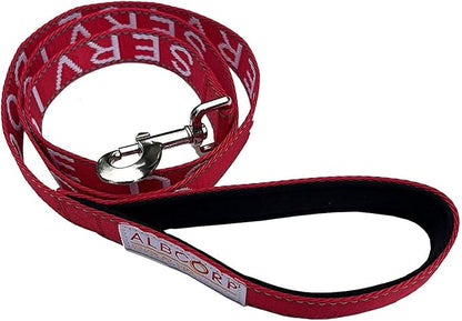 Albcorp Service Dog Leash - Embroidered- with Padded Neoprene Handle and Reflective threads, 4 Feet, for Harnesses, Vests or Collars, Red