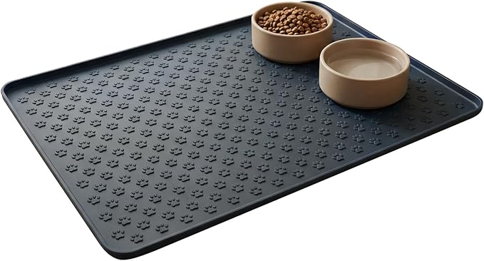 Silicone Dog Food Mat, 100% Waterproof Pet Feeding Mat with Raised Edge, Non-Slip Bowl Placemat for Cats & Dogs, Pets Accessories, 23.6” x 15.9”