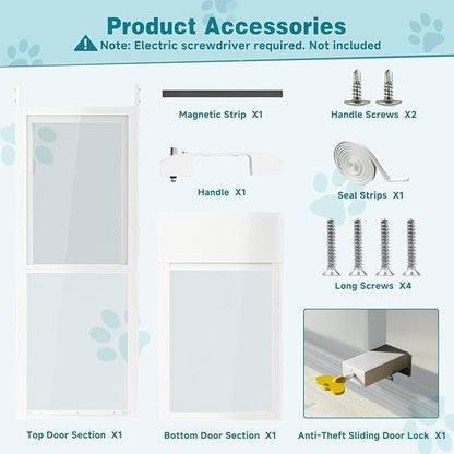 MOPHOTO Dog Door for Sliding Glass Door with Lock, Adjustable Height 80.7"- 86.6" Pet Door for Sliding Glass Door, Insert Sliding Dog Door for Renters and Apartments Patio