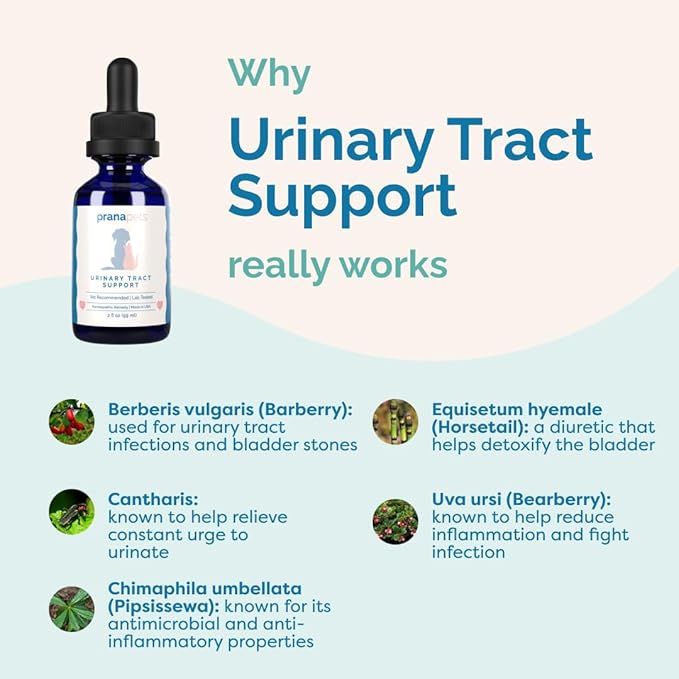PranaPets Urinary Tract Support Liquid Supplement for Pets | Dog & Cat Urinary Supplement | Natural Bladder Support for Dogs & Cats