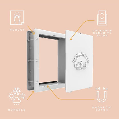 Hakuna Pets Essential Pet Door for Screens, Doors and Walls up to 2.17" Thick, for Dogs and Cats up to 42 lbs, Medium, White