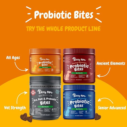 Zesty Paws Probiotics for Dogs, Digestive Enzymes Gut Flora, Digestive Health, Diarrhea & Bowel Support, DE111, Dog Probiotic Soft Chew for Pet Immune System, Pumpkin, 250 Ct