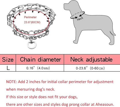 Prong Collars for Dogs, No Pull Dog Collar, Dog Training Collar for Large Medium Small Dogs, Stainless Steel Adjustable with Comfort Rubber Tips (Large, 4.0mm, 23.6-Inch)