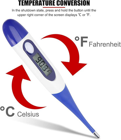 Livestock Pet Thermometer with LED Display Memory Function,Fast Digital Veterinary Thermometer,Flexible Probe for Temperature Measurement for Dogs Cats Horse Cattle (with Battery)