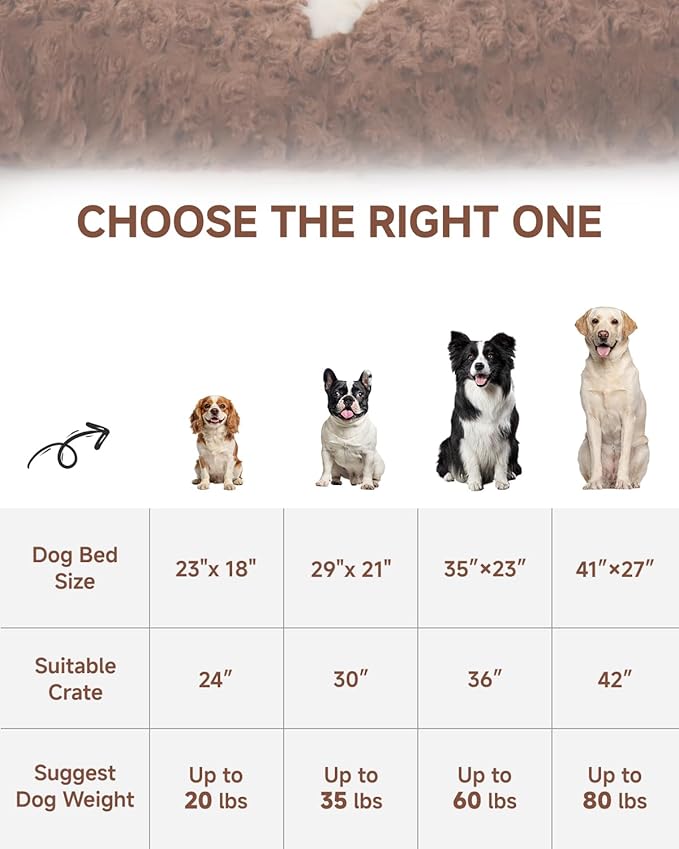 KSIIA Washable Dog Bed Deluxe Plush Dog Crate Beds Comfy Kennel Pad Anti-Slip Pet Sleeping Mat for Large, Jumbo, Medium, Small Dogs Breeds, 23" x 18", Brown