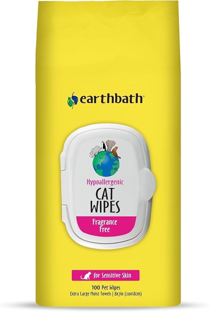 earthbath Hypo-Allergenic Grooming Wipes - Fragrance Free Aloe Vera, Vitamin E, Gentle on Sensitive Skin, Good for Dogs & Cats - Handily Clean Your Pets' Dirty Paws & Undercoat - 100 Count, Pack of 1