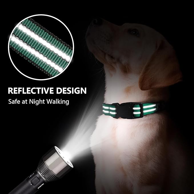 Hikiko Martingale Dog Collars Reflective Nylon Dog Collar with Quick Release Buckle Adjustable Training No Slip Dog Collar (Small, Dark Green)