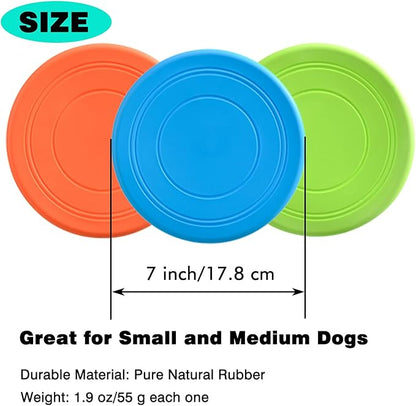 XIGOU Dog Flying Disc, 3 Pack Dog Flyer Toys, Soft Rubber Interactive Lightweight Flying Disc Dog Toy for Small Large Dogs - Floats in Water & Safe on Teeth, 7 inch.