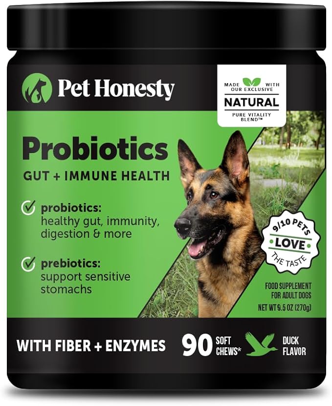 6 Billion CFU Dog Probiotics with Prebiotics, Digestive Enzymes, & Fiber - Relief for Occasional Diarrhea, Gas, Bloating & Itchy Skin - Daily Gut Health & Immune Support for All Dogs (Duck, 90 Ct)