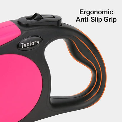 Taglory Retractable Dog Leash, 16ft No Tangle Leash Retractable for Small Medium Dogs Up to 44 lbs, One-Handed Brake, Pause, Lock, Pink