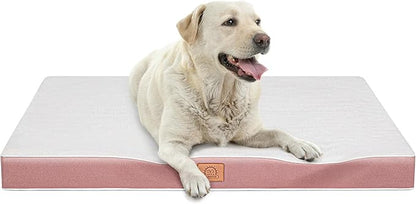Orthopedic Dog Bed for Extra Large Dogs, Jumbo Waterproof Deluxe Plush Dog Crate Bed with Removable Washable Cover & Anti-Slip Bottom, Egg Crate Foam Pet Bed Mat, 47.5 x 29 Inches, Pink