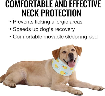 LovinPet Dog Recovery Collar, Adjustable Soft Cone for Medium & Large Dogs, Post-Surgery Comfort & Lick Prevention, Ducks with Hats Print,Blue
