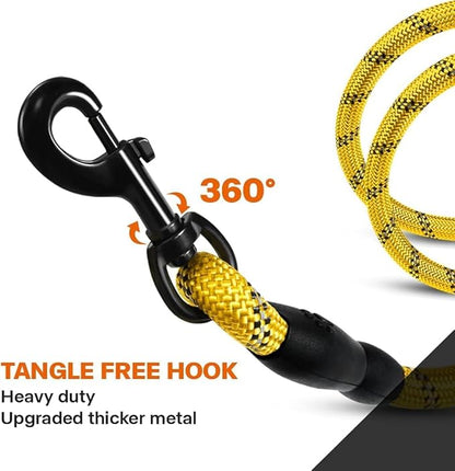 Taglory Rope Dog Leash 4 FT with Comfortable Padded Handle, Highly Reflective Threads Leash and Anti-Tangle Clip for Walking Small Dogs, 3/8 inch, Yellow