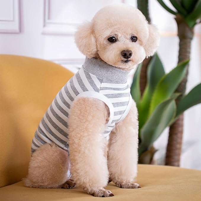 Dog Surgery Recovery Suit,Female Male Puppy Shirt,Dog Spay Neuter Onesie,E-Collar Cone Alternative,Abdominal Wound Protector,Prevent Licking Wound(Gray White Stripe-l)