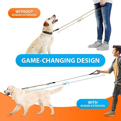 SparklyPets - Heavy Duty Bungee Rope Leash for Large and Medium Dogs - No Pull, Shock Absorber Long Dog Training Lead - No Slip Reflective Line for Outside (5.5 Ft Bungee Leash)