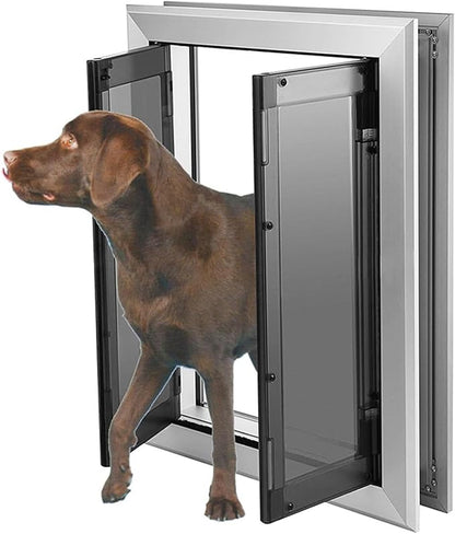 44/54cm Wide Dog Door for Wall, Auto Closing Indoor Pet Gate for Bedrooms/Kitchens/Entryway, Aluminum Alloy Frame with Plastic Doors Panel(Up to 55kg)
