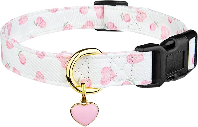 Cotton Handmade Dog Collar Cute and Distinctive Patterns White and Pink Love Heart with Pendant for Girl Boy Dogs Collars L