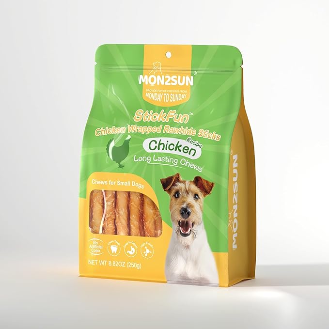 MON2SUN 5 Inch Chicken Wrapped Rawhide Sticks, 25 Count Long Lasting Chew Treats for Puppy & Small Dogs, High Protein, No Artificial Colors, 8.82 oz