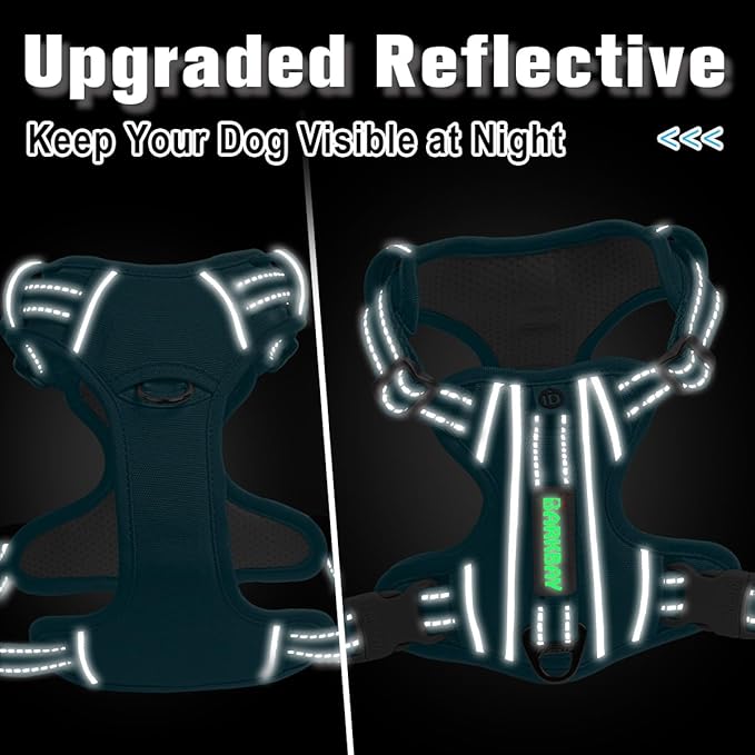 BARKBAY Dog Harness No Pull Oxford with ID Tag Pocket - Heavy Duty, Reflective, Easy Control for Large Dogs(Aqua Oxford,M)