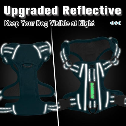BARKBAY Dog Harness No Pull Oxford with ID Tag Pocket - Heavy Duty, Reflective, Easy Control for Large Dogs(Aqua Oxford,M)