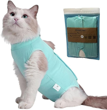 Cat Recovery Suit Female Kitten Onesie for Cats After Surgery Female Spay Surgical Abdominal Wound Skin Diseases Cone Collar Soft Alternative Wear (Green, L)