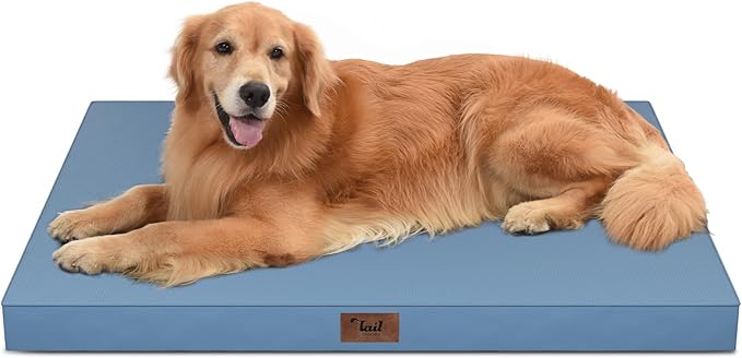 Outdoor All Weather XL Dog Bed, Waterproof Pet Bed for Extra Large Dogs, Orthopedic Egg Crate Foam with Removable Washable Oxford Cooling Cover, 44x32 Inch, Blue