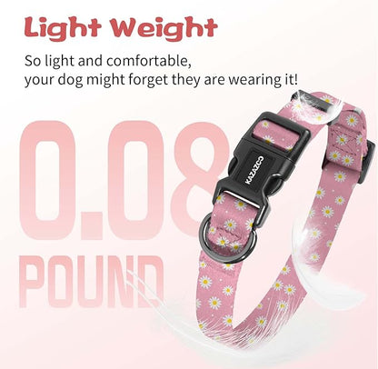 Kazazoo Dog Collar Cute and Soft Nylon Puppy Collar Girl, Adjustable Dog Collars for Small Medium Dogs, Pink Daisy-XS