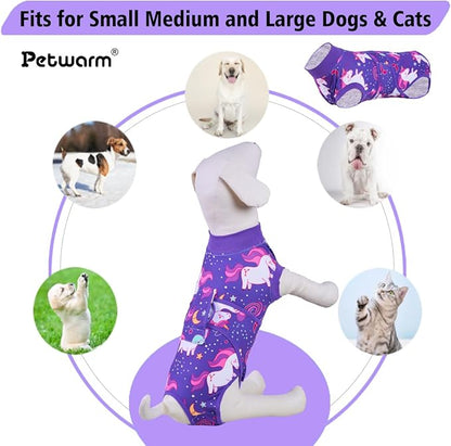PetWarm Dog Surgical Suit, Dog Surgical Recovery Suit, Spay and Neuter, Prevents Licking After Surgery Onesie, Pet Recovery Suit for Dogs, Pet Recovery Shirt, Unicorn Pattern, Purple, 2XL