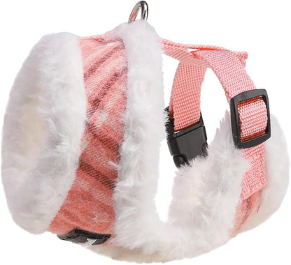 SCENEREAL Small Dog Harness Collar and Leash Set, Mesh Plush No Pull Puppy Vest Harness, Warm Fleece No Chock Small Pet Halter for Outdoor Walking Training, Pink Plaid XS