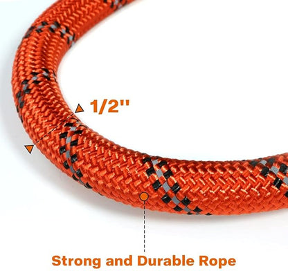 Taglory Rope Dog Leash 4 FT with Comfortable Padded Handle, Highly Reflective Threads Leash and Anti-Tangle Clip for Walking Medium Large Dogs, 1/2 inch, Orange