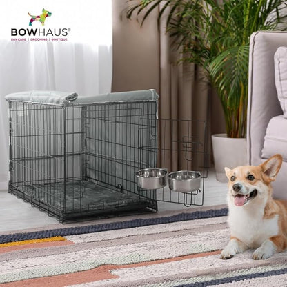 BOWHAUS 30-Inch Single Door Dog Crate Kit Includes Crate Cover, Dog Bed & 2 Bowls and Bowl Racks, Indoor Dog Cage Bundle Set, Foldable Wire Metal Dog Kennel w/Pan for Small, Medium Dog