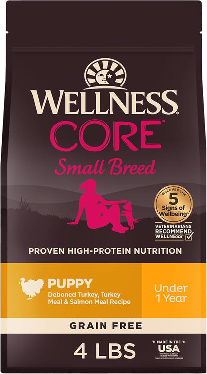 Wellness CORE Puppy Dry Dog Food, Small Breed, Grain-Free, High Protein, Natural, Turkey & Salmon Recipe, (4-Pound Bag)