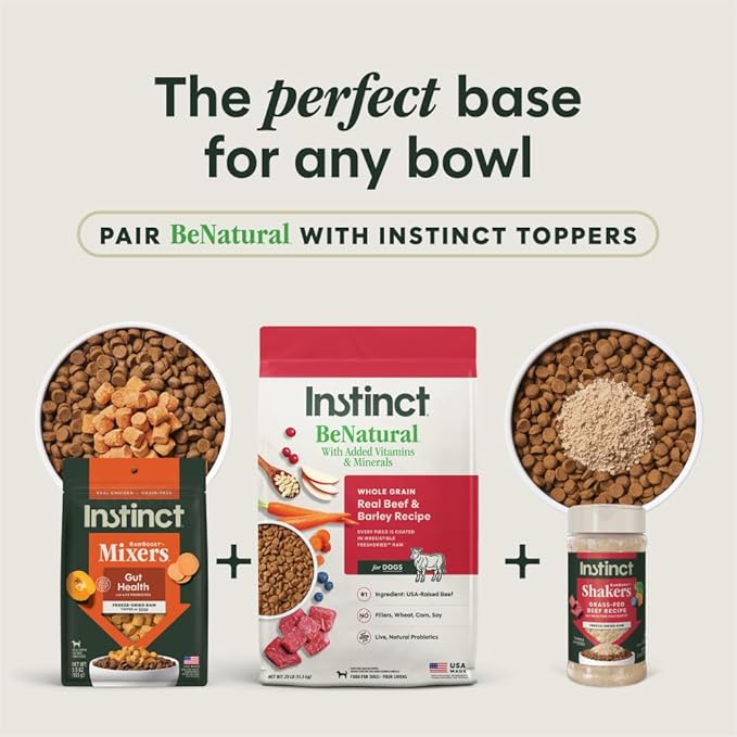 Instinct BeNatural, Natural Dry Dog Food, Raw Coated Kibble, Whole Grain - Real Beef & Barley, 25 lb. Bag