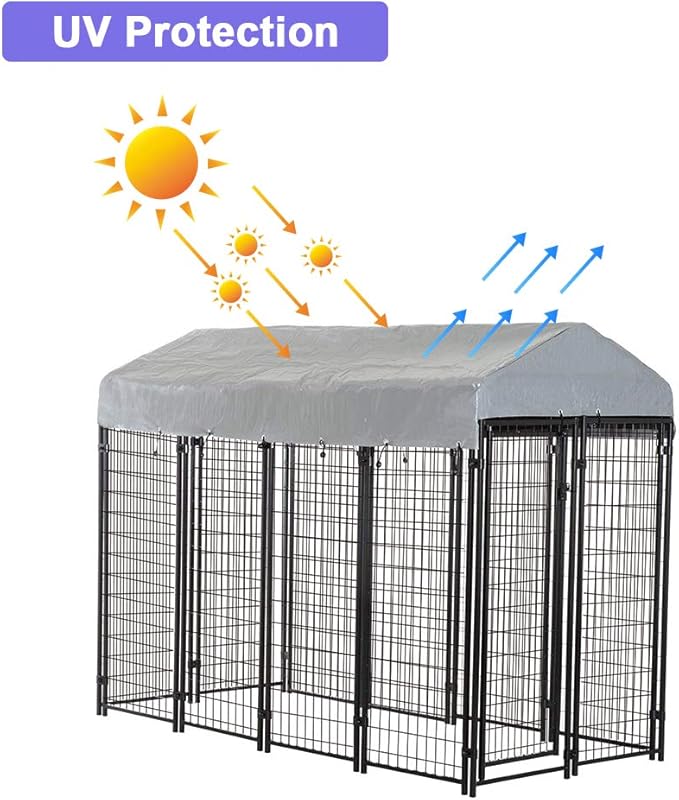 BestPet 8 x 4 x 6 Ft Dog Kennel Outdoor Dog Pen Playpen House Heavy Duty Dog Crate Metal Galvanized Welded Pet Animal Camping Cage Fence with UV-Resistant Waterproof Cover and Roof
