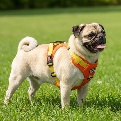 Tactical Dog Harness for Large Medium Dogs No Pull Adjustable Pet Vest with Reflective Straps Front & Back Clips Handle for Hiking Walking Hunting– 4 Sizes with or Without Leash (Orange, S)