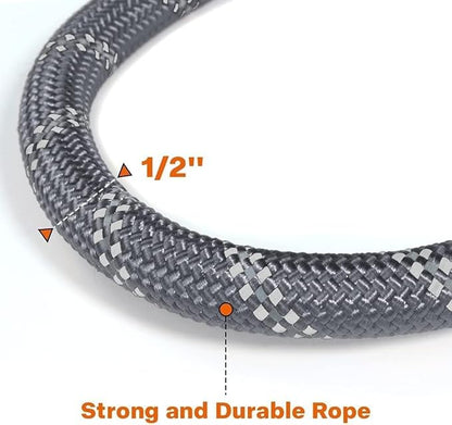 Taglory Rope Dog Leash 5 FT with Comfortable Padded Handle, Highly Reflective Threads Leash and Anti-Tangle Clip for Walking Medium Large Dogs, 1/2 inch, Grey