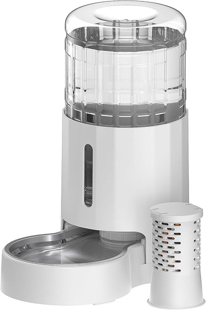CZPET Automatic 4L Filter Dog and Cat Water Dispenser with Stainless Steel Bowl Gravity Waterer,Large Capacity and Drinking Area Noise-Free for Pets(White)