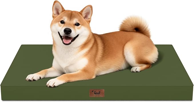 Outdoor Dog Bed for Medium Dogs, Waterproof Dog Crate Mat Orthopedic Egg Crate Foam Pet Bed with Washable Removable Oxford Cover, Amy Green