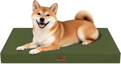 Outdoor Dog Bed for Medium Dogs, Waterproof Dog Crate Mat Orthopedic Egg Crate Foam Pet Bed with Washable Removable Oxford Cover, Amy Green