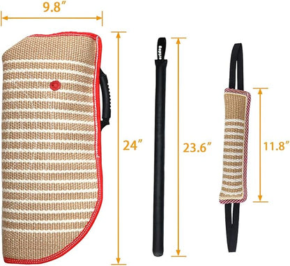 DGSL Dog Training Set - Dog Bite Sleeve, Pillow Tug Toy, Stick - Professional Training Equipment for Biting, Interactive, Fetch, K9, Puppy (Transverse Stripe)